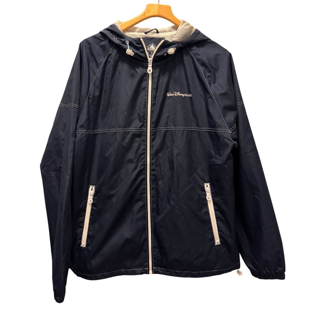 Disney Parks Women's Navy Blue Full Zip Hooded Windbreaker Jacket Size Medium